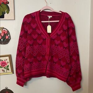 Jodifl Red and Pink Heart Patterned Cardigan